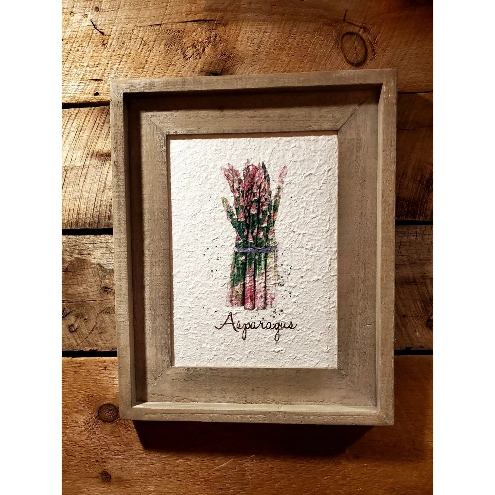 Vintage Farmhouse Framed Asparagus Watercolor Wall Art – Kitchen Decor